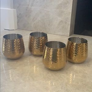 4 gold, metal drinking tumblers / cups